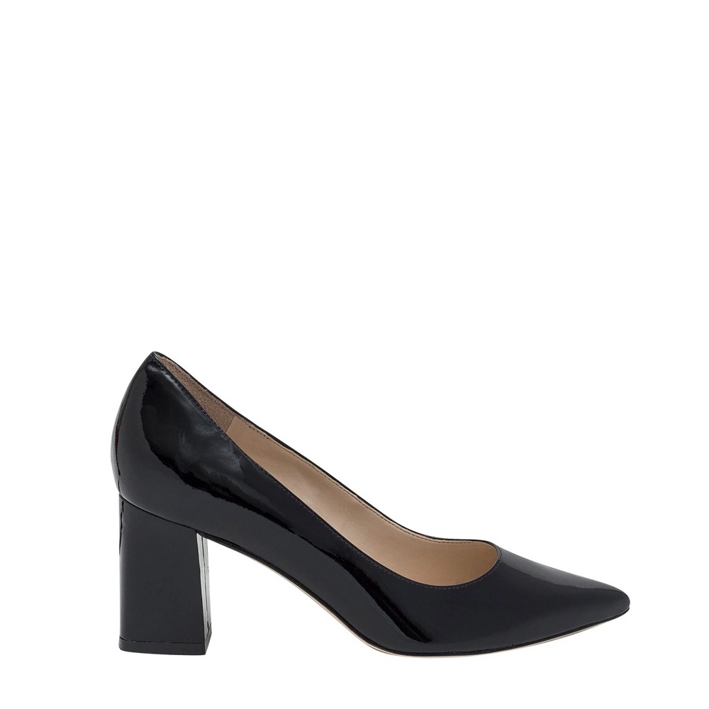 Marc Fisher ZALA BLOCK HEEL POINTY TOE PUMP Black Leather